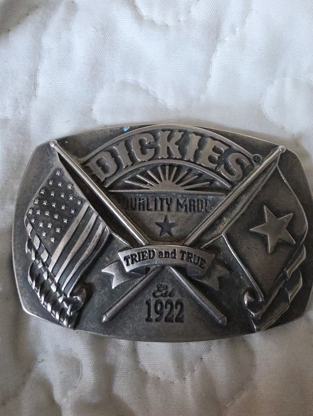 DICKIES Silver-Tone 'Tried and True' Belt Buckle, EUC 3.25"